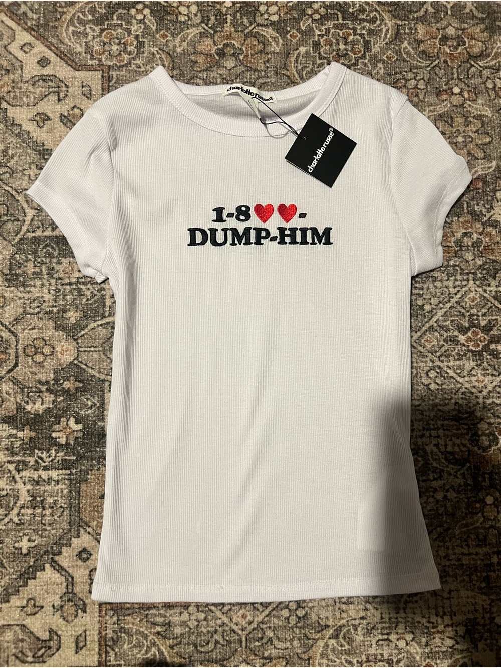 Charlotte Russe White Short-Sleeve Graphic Tee with Red Hearts